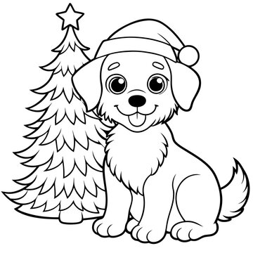 recommend clip art: cute puppy wearing Santa hat line art