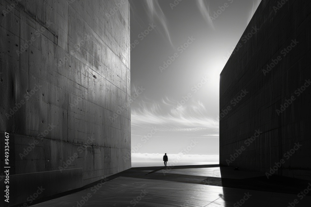 Canvas Prints A person stands alone in a walkway