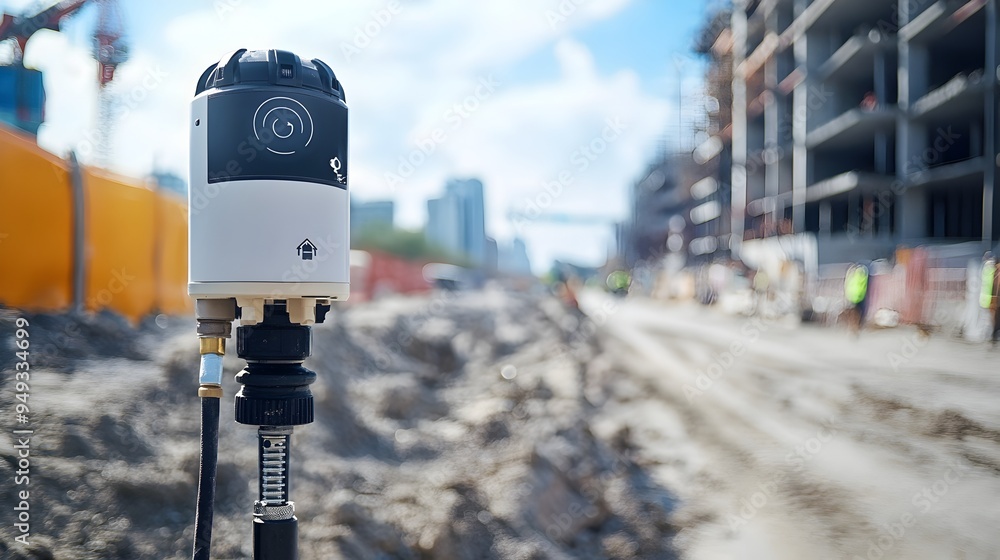 Poster iot powered environmental sensors monitoring construction site with copy space for adding text innov