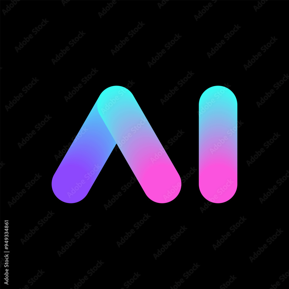 Poster ai logo, artificial intelligence colorful rainbow gradient icon modern minimal typography text vecto