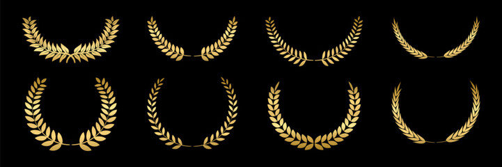 Laurel wreath Set, Golden circular laurel olive branches greek wreath ,A winner award of olive leaves, stars of victory symbol, achievement heraldry symbol ,vector illustration isolate on white