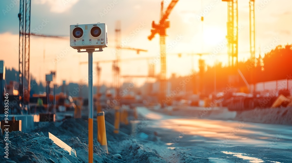 Poster aerial view of iot based time lapse monitoring and documenting the progress of a major road construc