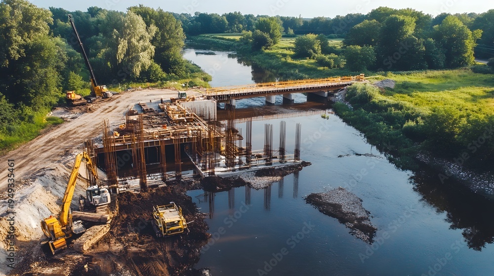 Poster intelligent bridge construction overseen by iot devices ensuring precision and efficiency in an urba