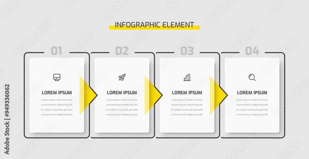Poster business infographic template presentation rectangle label with yellow color 4 numbers and icons