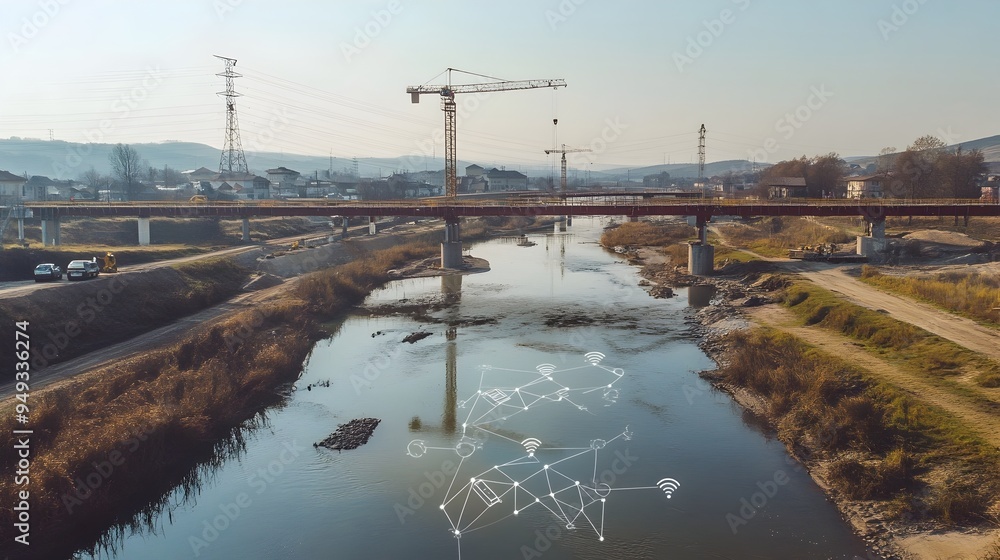 Poster advanced iot sensors monitoring and analyzing environmental impact data during bridge construction p