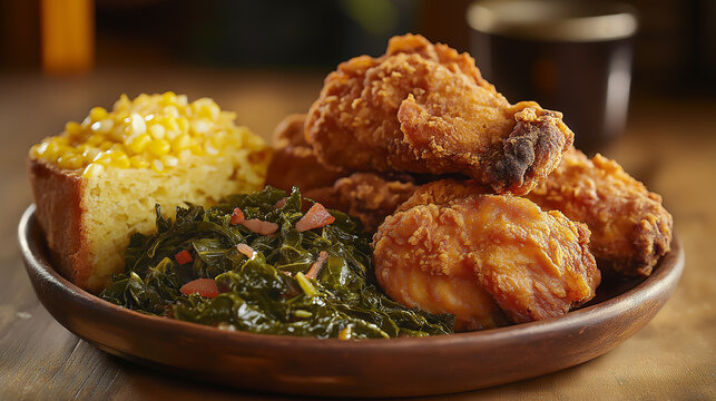 National Soul Food Month celebration featuring a close-up of Southern cuisine, emphasizing the rich cultural heritage, culinary traditions, and comforting nature of soul food