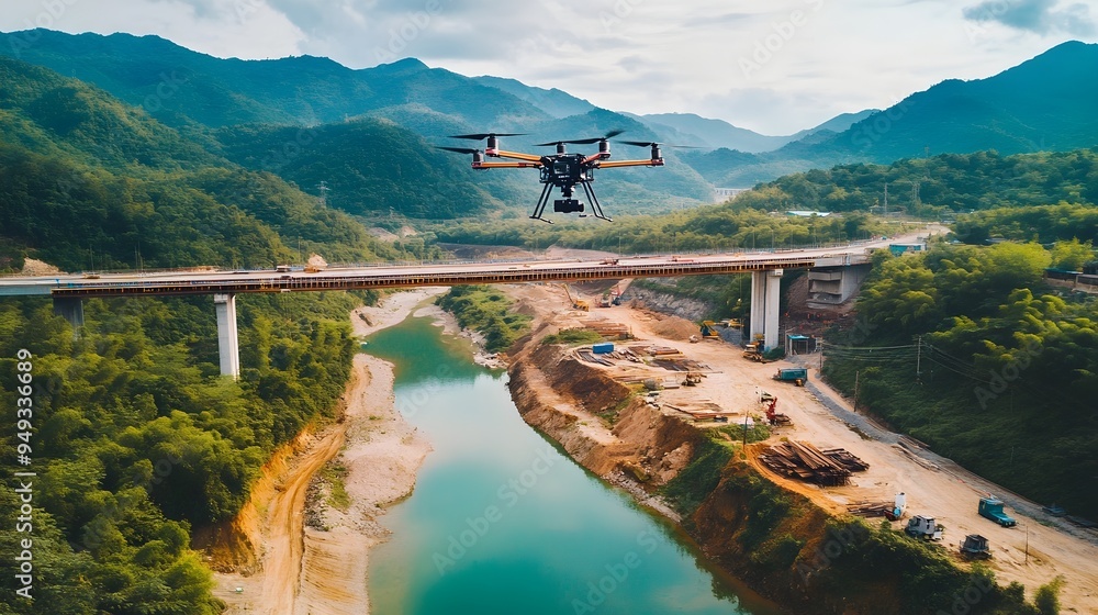 Aufkleber innovative construction drones leveraging iot technology to efficiently build a bridge over a river 