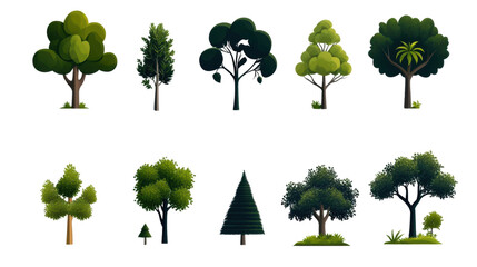 Fototapeta premium A collection of diverse trees illustrated in vibrant colors, perfect for nature-themed designs and projects.