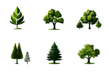 Fototapeta premium A collection of various green trees showcasing different shapes and sizes, perfect for nature-themed projects.