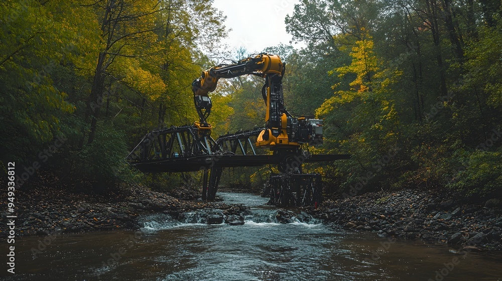 Poster photograph showcasing an iot controlled robotic arm meticulously assembling various components of a 