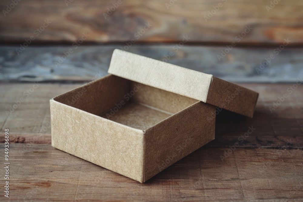 Poster a brown box sits on a wooden table, ready for use or display