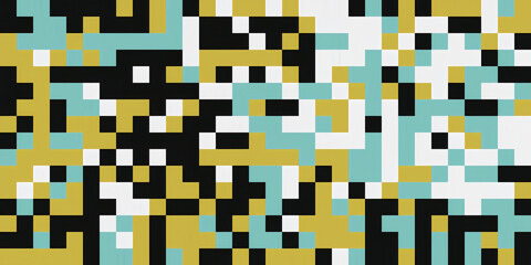 Abstract pixel geometric pattern with black, white, blue and yellow pixeled. Modern digital art design for your project. 