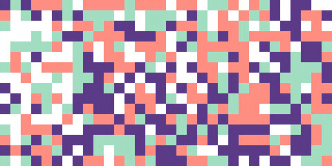 Abstract pixel pattern background with vibrant colors like coral, purple and mint green. Ideal for modern designs, websites and social media.