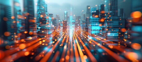 A cityscape with a bright orange line running through it by AI generated image