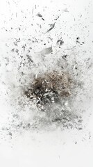 A strong explosion of ground material erupts, scattering particles and creating a cloud of dust and debris in mid-air