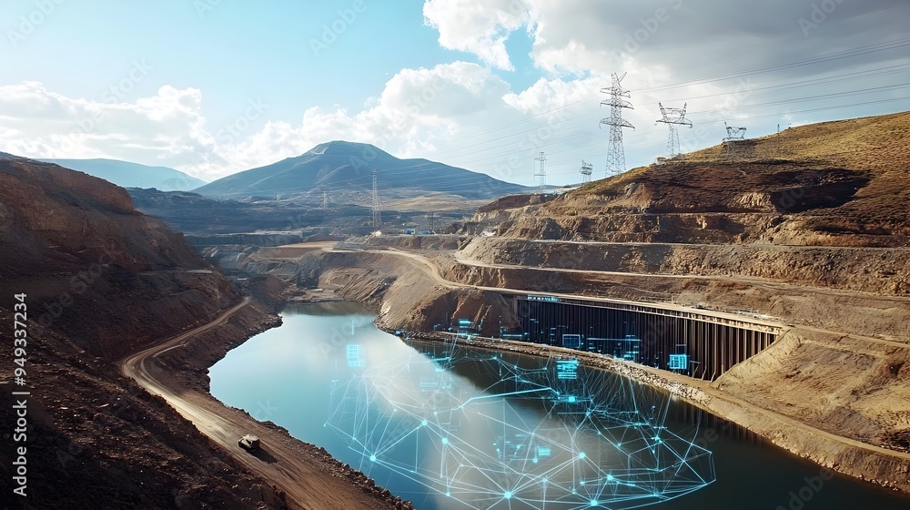 Poster iot sensors and environmental monitoring devices capturing data on the impact of dam construction pr