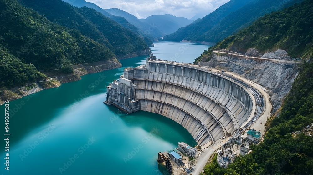 Poster innovative iot technology optimizing the use of materials and resources in dam construction projects