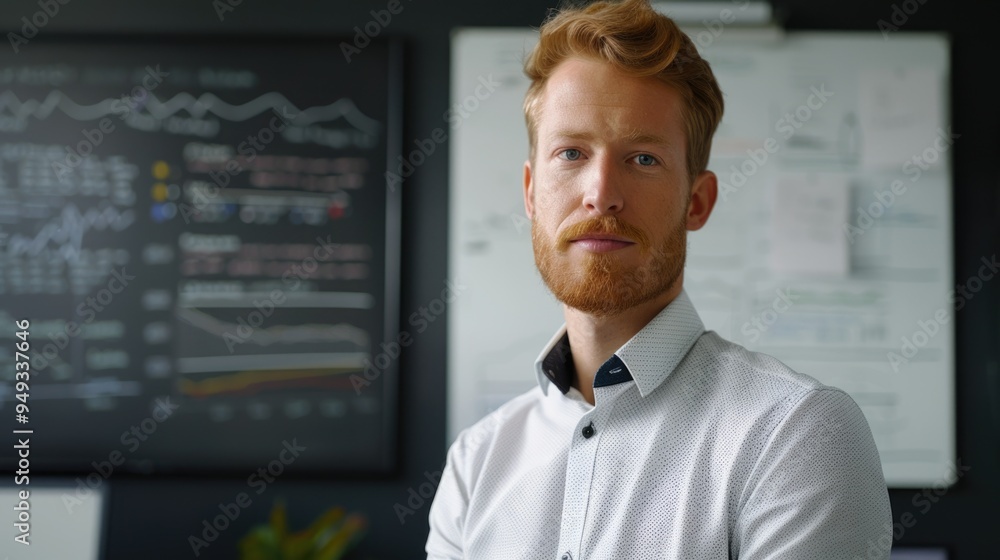 Poster a person looking at a computer monitor