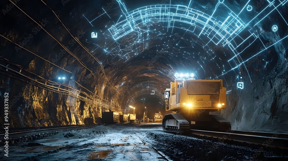 Poster iot technology monitoring geological data and conditions during tunnel construction project for infr