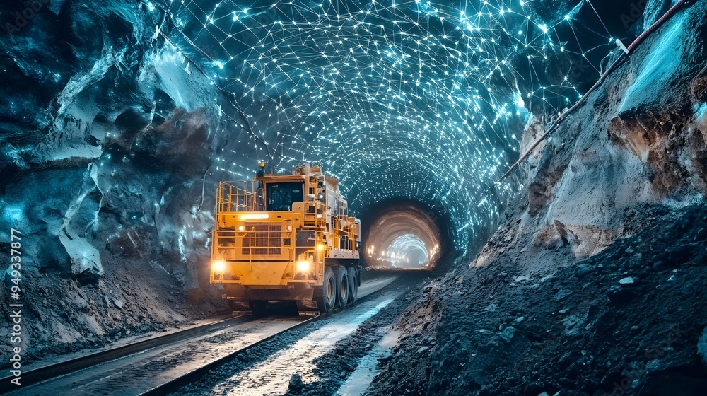 Aufkleber IoT sensor network capturing and analyzing real time geological data to support underground infrastructure project during tunnel construction