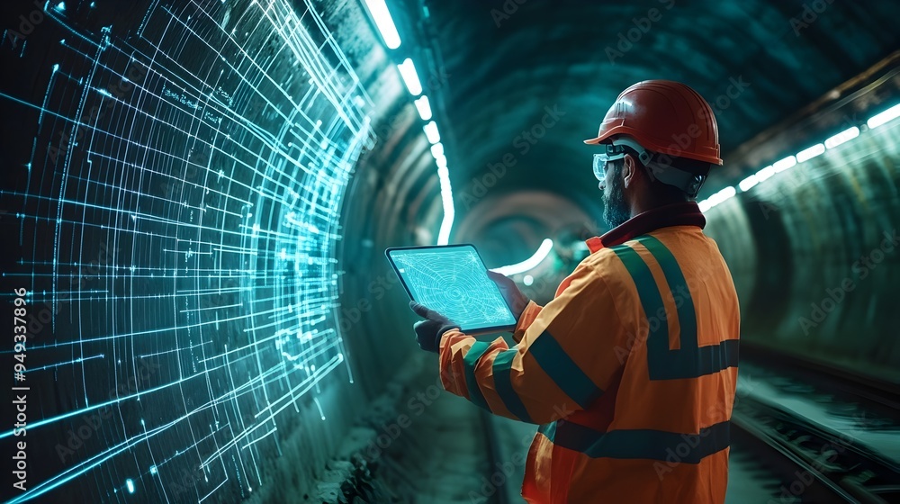 Aufkleber a photograph showcasing iot powered workers utilizing digital mapping technology to plan and strateg