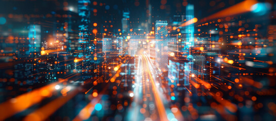 A cityscape with a bright orange glow by AI generated image