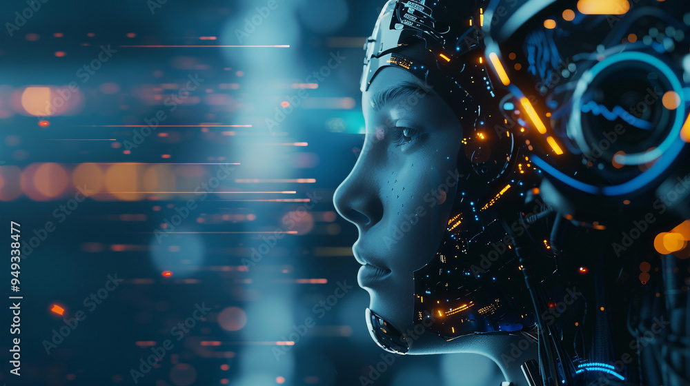 Poster machine learning future ai tech human fast digital connection.