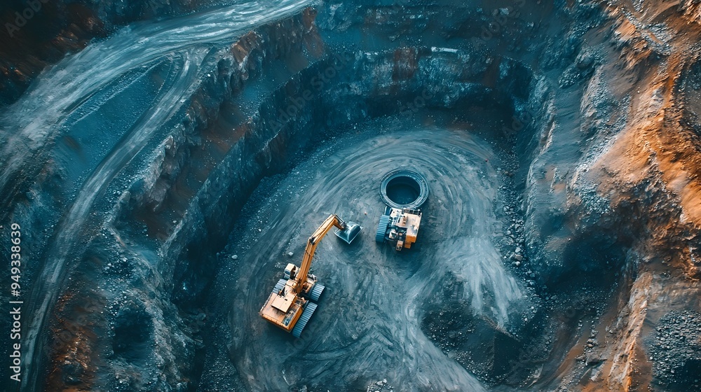 Poster photograph showcasing advanced iot powered mining machinery and automation technology used to extrac