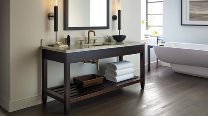 Modern bathroom interior with furniture