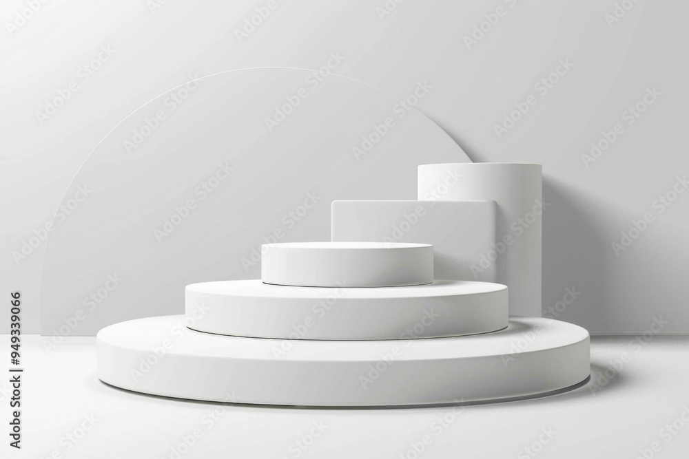 Poster three pedestals on a white surface, ideal for showcasing small objects or decorations