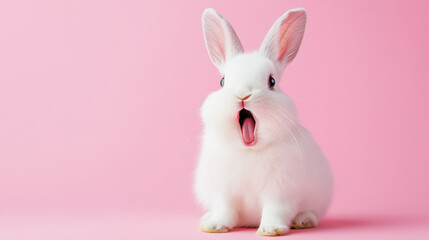 Obraz premium White Bunny Yawning.