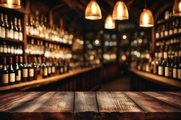 Wine Bottle on Wooden Table in Bar