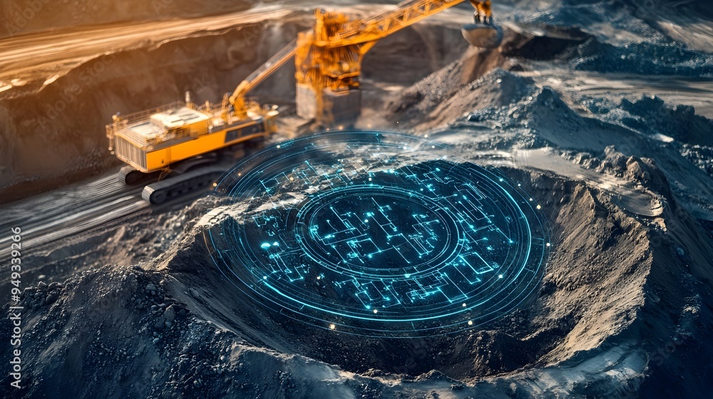 Poster photograph of iot sensors providing real time data on mineral extraction rates to enable industrial 