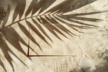 A shadow of a palm leaf is cast on a wall, creating a unique and interesting design