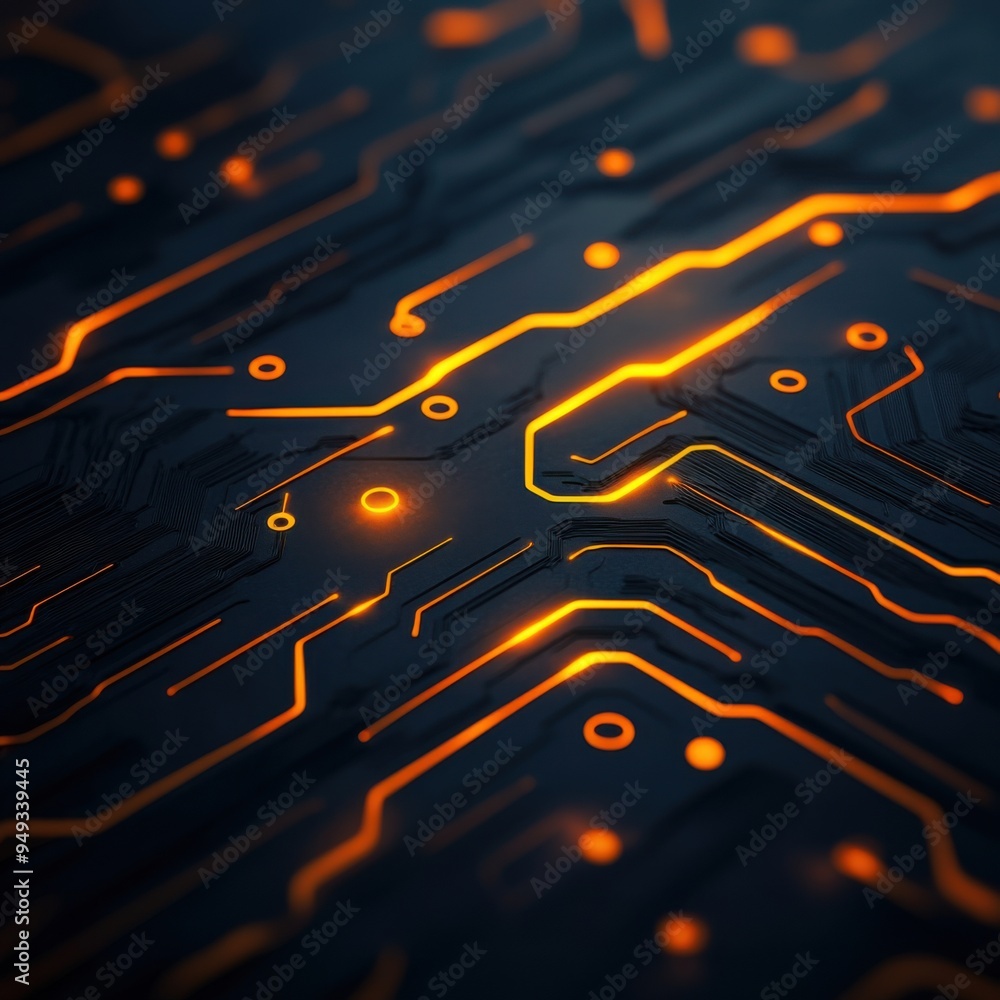 Aufkleber illuminated circuit board patterns - futuristic tech glowtime in dark background