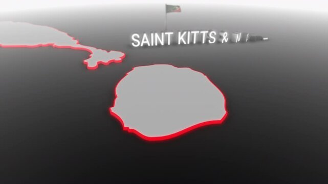 3d animated map of Saint Kitts and Nevis gets hit and fractured by the text &ldquo;Climate Crisis&rdquo;
