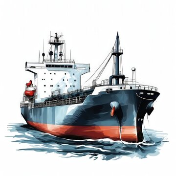 watercolor cargo ship sailing on water clip art preview