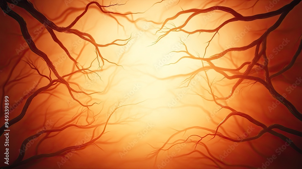 Poster a mesmerizing abstract background featuring intertwining branches against a glowing orange backdrop,