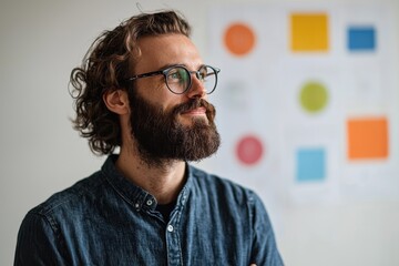 Obraz premium Thoughtful Young Man with Beard Looking Away.