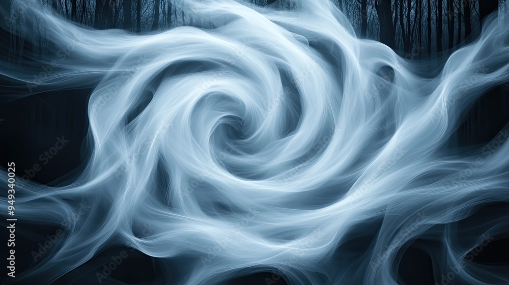 Poster a mesmerizing swirl of ethereal smoke in a dark background, perfect for creating a mystical atmosphe