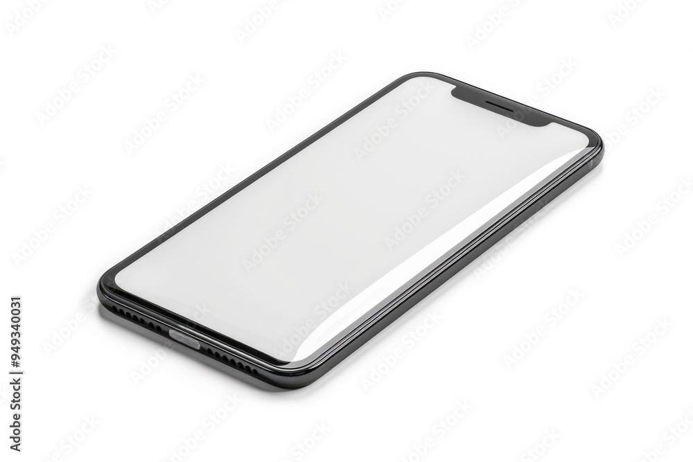 Fototapete close-up view of a cell phone on a white surface, suitable for tech-related use cases