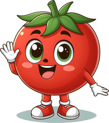 Fototapeta premium Cute tomato mascot in the garden