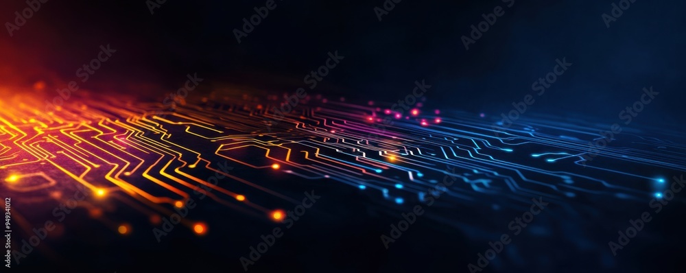 Aufkleber illuminated circuit patterns - symbolizing technology and innovation in a modern setting
