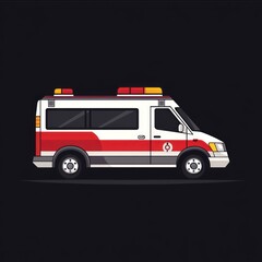 Illustration of a White and Red Emergency Vehicle with Yellow Lights