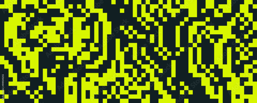 Poster neon pixelated random texture. yellow and black dithered pixel background. digitalized wallpaper for
