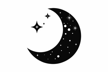 Moon crescent icon, silhouette of moon with sparkle. vector illustration