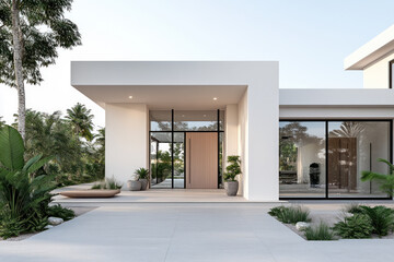 Entrance door modern contemporary style house with pink accent
