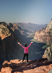 Enjoy the view at Observation Point in summer, one of the most beautiful Zion canyon view in Zion National Park.