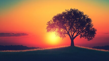 Silhouetted Tree at Sunset