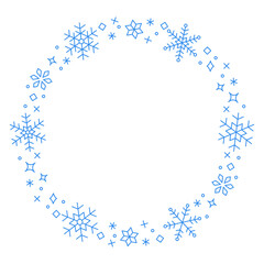 雪の結晶の円形フレーム、冬のデコレーション素材